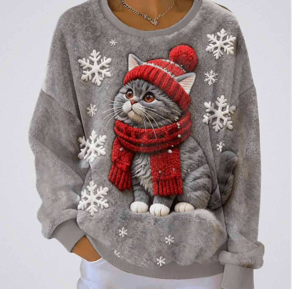 Aino - Christmas Plush Cat Art Sweater