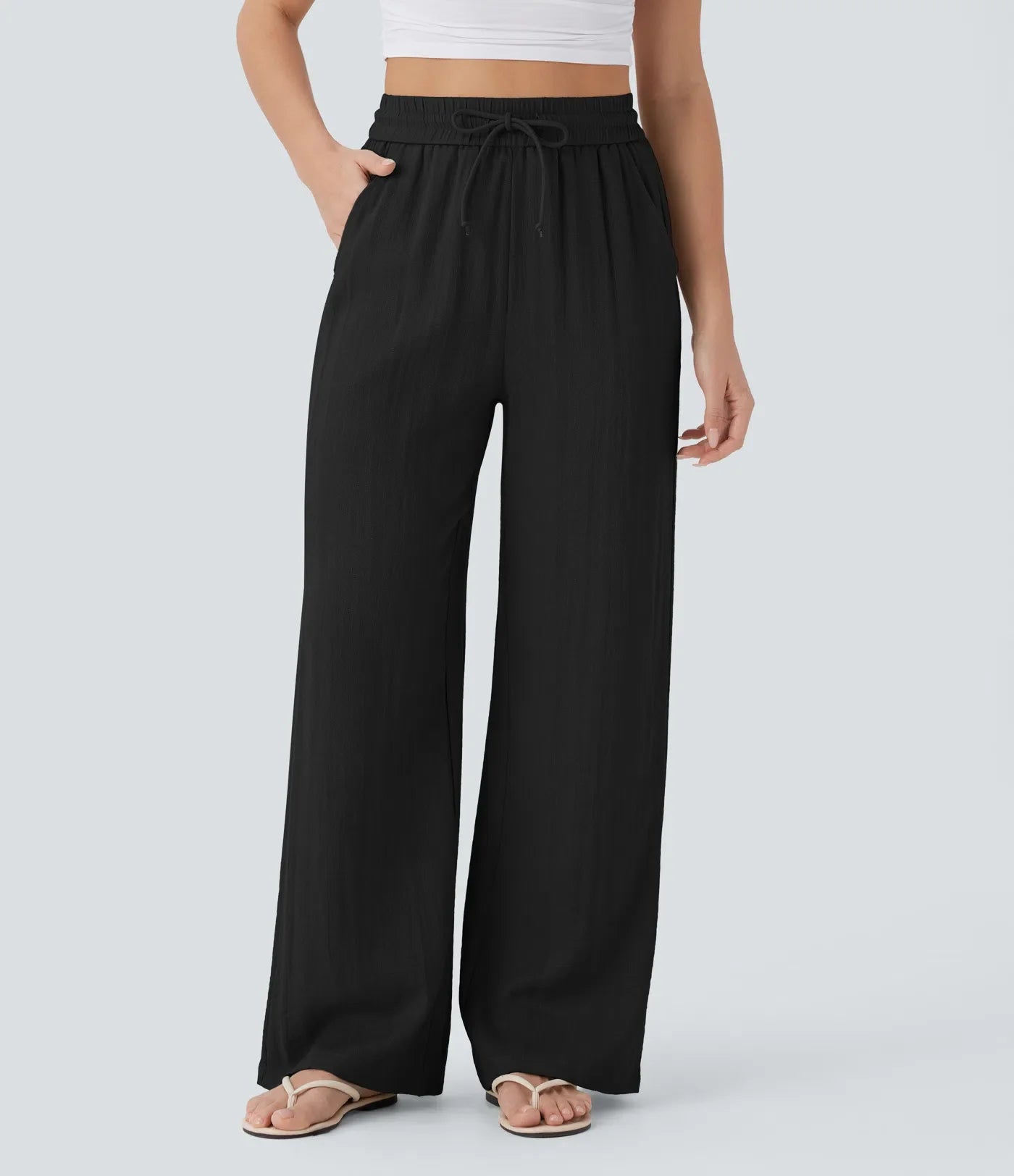 Maison™ | High Waisted Drawstring Pocket Wide Leg