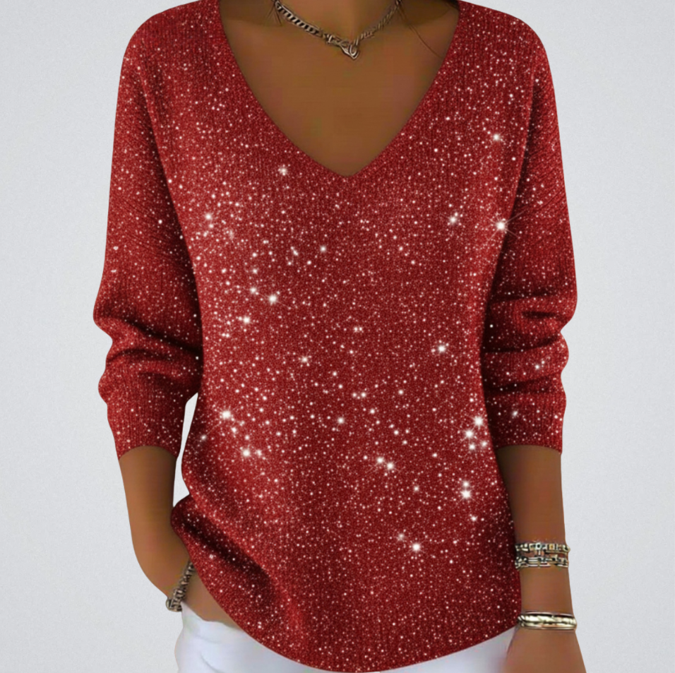 Falyn - Elegant V-Neck Sparkle Sweater